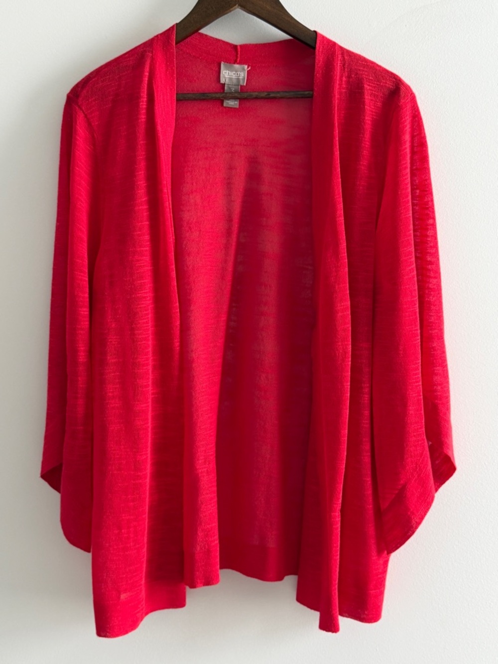 Chico's Size 3 Red Open Front Cardigan Lightweight Travel Knit Layer